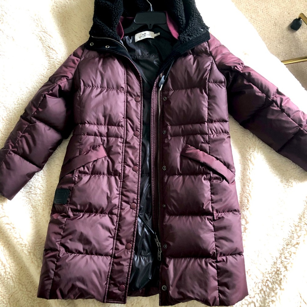Coach New York long down coat with hood, size small